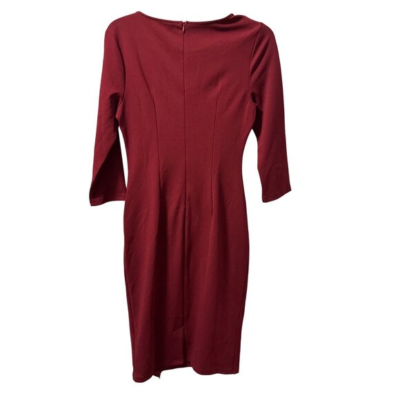 Musol Burgundy Dress With 3/4 Sleeves & Back Zipper Size M Polyester/Spandex Ble - Picture 9 of 12